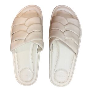 Vince Palmetta Woven Leather Slide Sandals Womens 8 Marble Cream